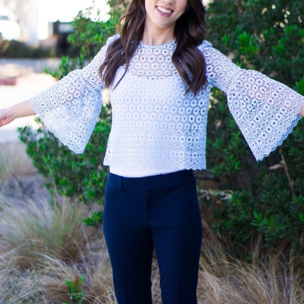 J CREW Daisylace Bell-Sleeve Top - Light Blue - G9911 - Sz 2 - Picture 2 of 12